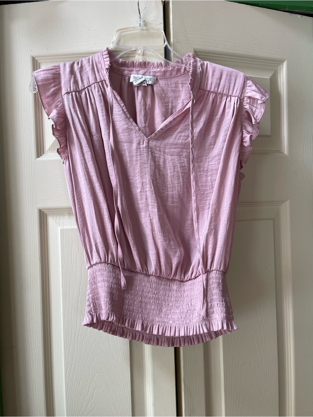 Rachel Zoe Light Pink Flutter Sleeve Smocked Hem Top